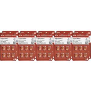 Amazon Basics 60-Pack Hearing Aid Batteries Size 312, 1.45 Volt, Zinc Air Technology, Long-Lasting, 4-Year Shelf Life, Mercury Free, Brown Tab, Child-Safe Package
