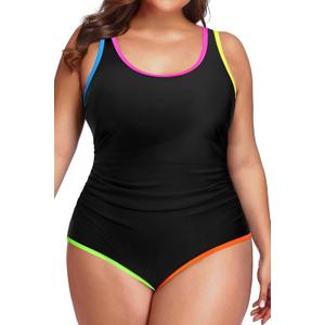 Daci Women Plus Size One Piece Swimsuit Athletic Tummy Control Ruched Bathing Suit with U-Back, 16W