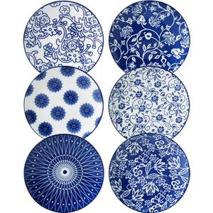 Ceramic Dessert Plates Set - 6 Inch Small Appetizer Plates for Kitchen - Salad Plate for Cake Snacks Side Dish, Microwave Dishwasher Safe, Gift, Vintage Blue