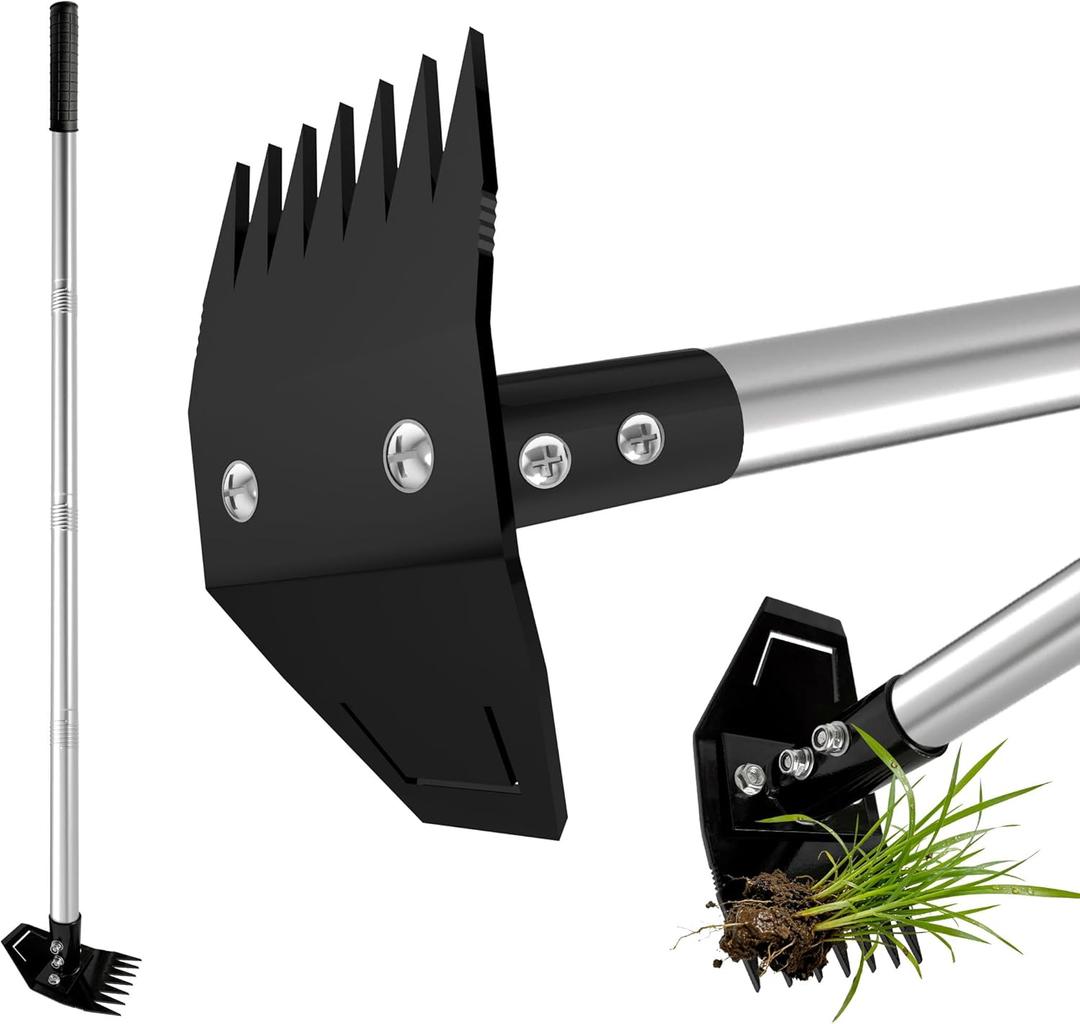 Weed Puller Tool with Long Handle, Manual Weed Remover Tool, 2 in 1 Weed Rake&Grabber and Garden Hoe, Dandelion Gardenia Heavy Duty Uprooting Tool for Yard, Lawn and Garden, 58Inch