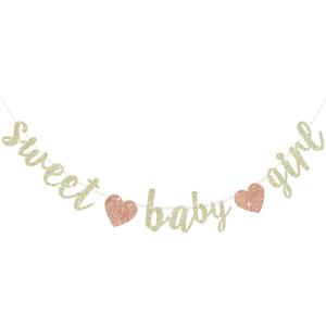 BEISHIDA Champagne Glitter Girl Baby Banner,NO DIY, Pre-Strung Baby Gender Party Banner For Girls, Girls Shower Decorations,First Birthday Sweet party supplies, champagne gold