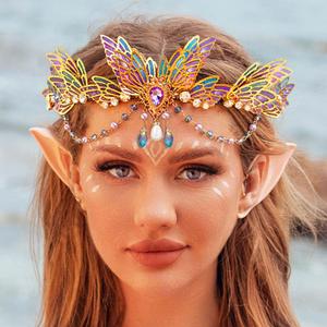 Kilshye Butterfly Fairy Crowns and Tiaras Purple Elf Headpiece Crystal Bridal Headband Renaissance Hair Accessories for Women