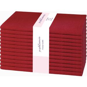 PurpleEssences Set of 12 Cloth Dinner Napkins 100% Cotton 18x18 Inch - Soft Durable Washable - Ideal for Farmhouse Party Fall Thanksgiving - Perfect Everyday Use Table Linen - Red