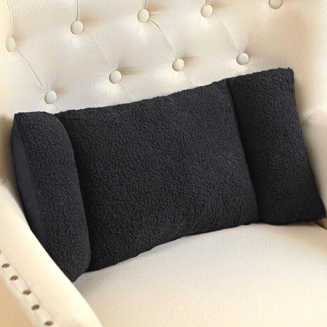 Queekay Fleece Lumbar Support Pillow 3 Section Back Pillow Office Chair for Back Support Comfortable Lumbar Cushion for Car Seat Pain Relief Sofa Rest(Black)