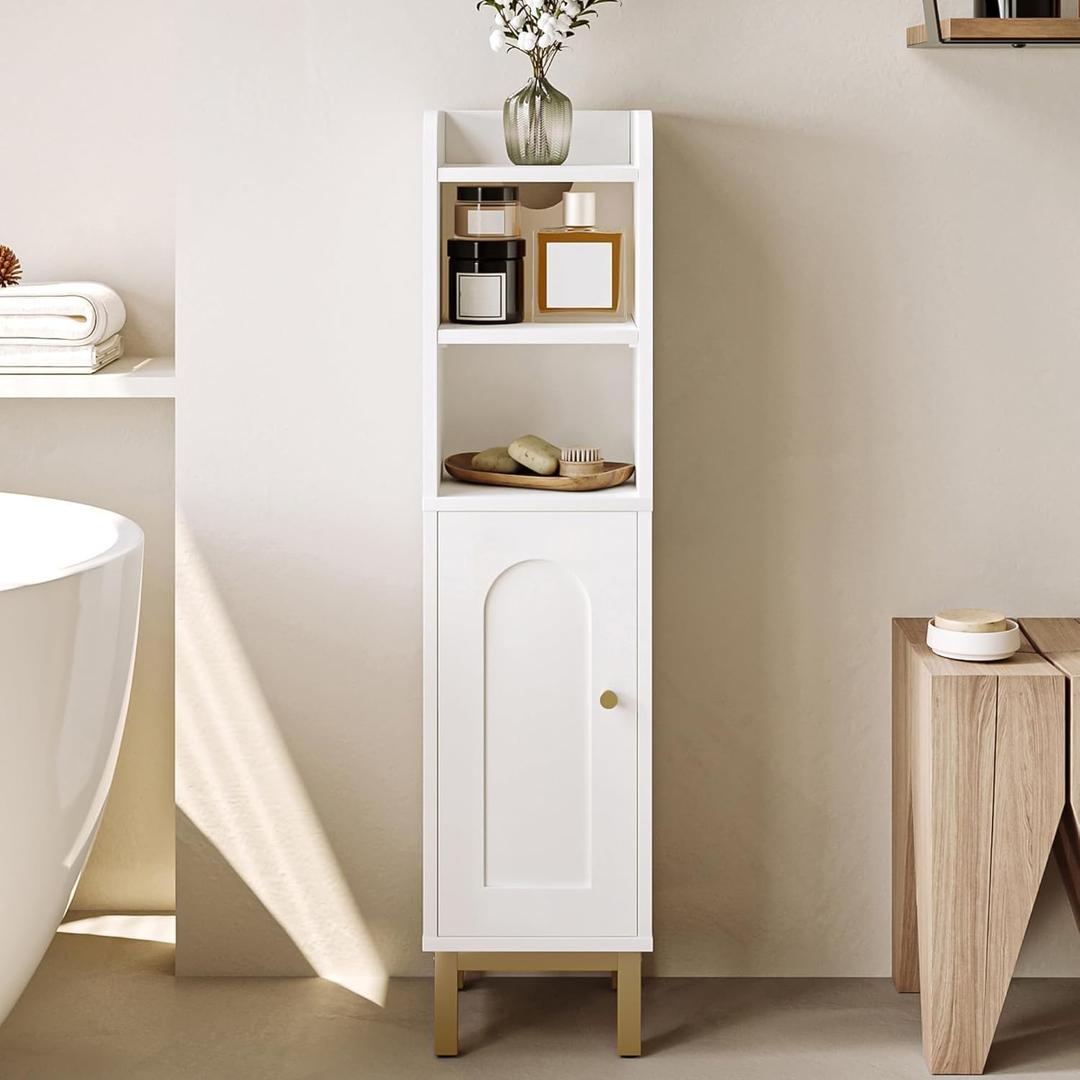 Hzuaneri Bathroom Storage Cabinet, Small Corner Floor Cabinet with Door and Shelves, Narrow Toilet Paper Holder, Bathroom Organizer with Adjustable Shelf, for Small Spaces, White BC08203X