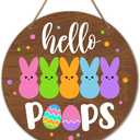 Easter Bunny Eggs Welcome Wood Hanging Sign Door Decorations for Home, Easter Hello Peeps Wooden Sign Decor for Home Office Front Door