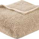 Woolrich Burlington Berber Blanket Super Soft, Cozy Lightweight Cover with Luxurious Velvet Binding, Modern Trendy All Season Bedspread Bedding-Set, Full/Queen: 90x90, Tan