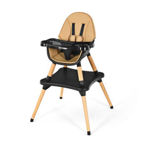 Total Tactic BB0484CF 5-in-1 Baby Eat & Grow Convertible Wooden High Chair with Detachable Tray, Coffee