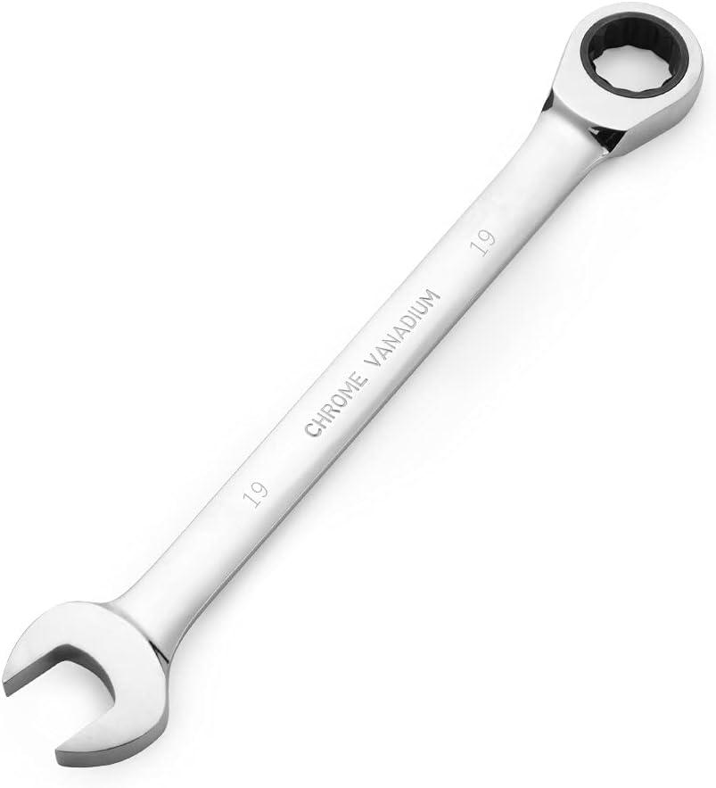 FLZOSPER 19mm Metric Ratchet Wrench,Box End Head 72-Tooth Ratcheting Combination Wrench Spanner