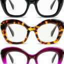 Reading Glasses for Women 3 Pack Oprah Stylish Cat Eye Oversize Readers Blue Light Blocking with Spring Hinge