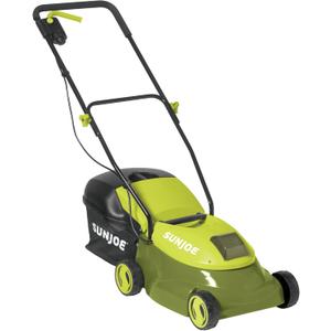 Sun Joe Cordless Lawn Mower, 14" Electric Walk Behind Grass Cutter with 3 Position Height Adjustment and Detachable Catcher, Green, MJ401C-PRO
