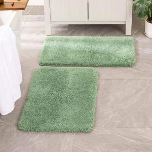 MIULEE Set of 2 Non Slip Shaggy Bathroom Rugs Extra Thick Soft Bath Mats Plush Microfiber Absorbent Water for Tub Shower Machine Washable (Sage Green, 16x24 Inches)