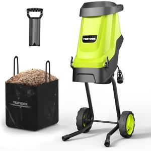 Yeryork Wood Chipper, 15-Amp 1.8" Cutting Diameter Electric Wood Chipper & Shredder with 50L Collection Bag, Efficient Mulcher for Easy Clean up Ideal for Yard Waste and Branches