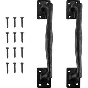 HOME MASTER HARDWARE 9 3/4 in Large Rustic Gate Handle Cast Iron Sliding Barn Door Handles Vintage Metal Gate Pull Handle Fence Long Cabinet Handles for Garage,Outdoor,Closet,Interior,Black 2 Packs