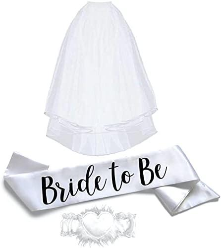 Bride to Be 3pc Sash Set - Sophisticated & Fun Party Favor for Bachelorette Party, Bridal Shower & Wedding Party (3pc Set, White & Black (Font #2))