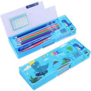 LilyBeauty Pop Up Multifunction Pencil Case for Girls and Boys, Cute Cartoon Pen Box Organizer Stationery with Sharpener, Schedule, Best Birthday Gifts for Kids (Dinosaur)