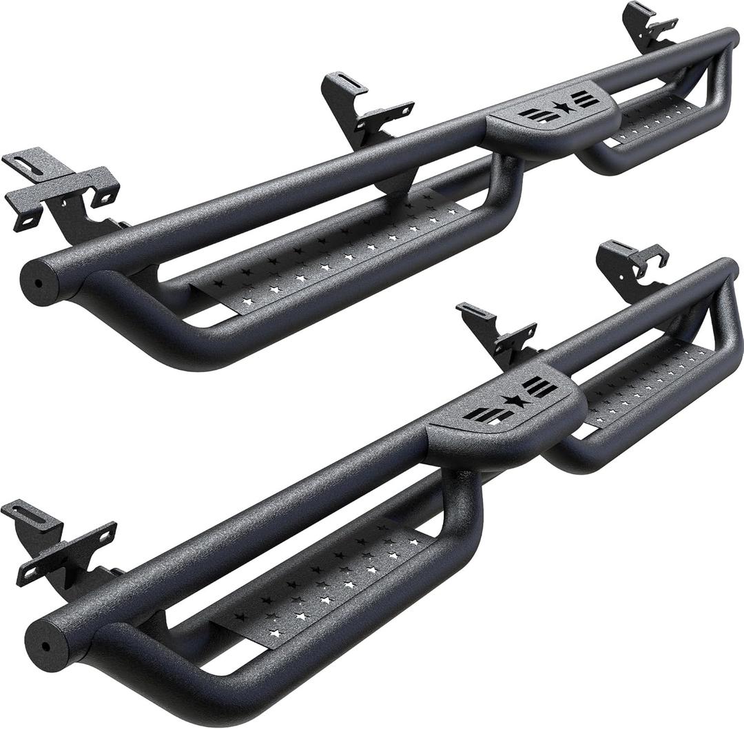 Running Boards Compatible with Jeep Gladiator JT 2020-2025, 6" 2-Stairs Side Step Rails Coated Black Carbon Steel Nerf Bars