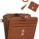 Small Wristlet Wallets for Women Keychain Wristlet Wallet RFID Blocking Key Chain Wallet With Zipper Coin Pocket,2 Id Window (Brown)