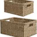 StorageWorks Wicker Storage Baskets, Large and Small Baskets, Handwoven Seagrass Basket for Organizing, Decorative Organizers with Built-in Handles, Set of 2 (15"D x 11"W x 7"H + 13"D x 9"W x 6"H)