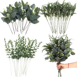 Zeyune 60 Pcs 3 Kinds Mixed Eucalyptus Leaves Stems Bulk Fake Greenery Artificial Silver Dollar Picks Dried Eucalyptus Bundle for Wedding Centerpiece Bouquet Floral Arrangement Vase Branches
