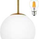 Globe Semi Flush Mount Ceiling Light Fixture Globe Ceiling Light Milk Glass Matte Gold Finish Contemporary Mid Century Modern Lighting for Hallway Living Room Kitchen Bedroom Storage(Bulb Included)