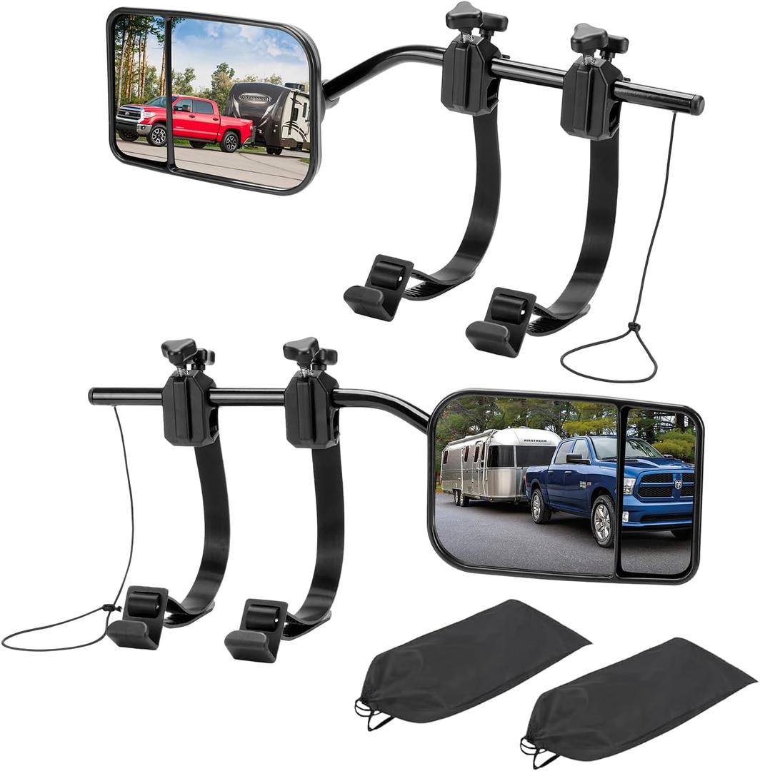 Universal Clip on Towing Mirrors Extensions for Towing, 360 Degree Adjustable Rotation Side Mirror Extenders for Towing, Convex Rearview Mirror, Tow Mirrors for Car Truck Trailer RV SUV, 2 Pack, Large