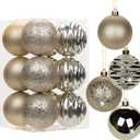 3.15" Champagne Christmas Ball Ornaments 12Pcs for Xmas Tree Shatterproof Christmas Tree Decorations Plastic Hanging Balls Set Wedding House Holiday Party Festival Home Decor