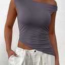 PRETTYGARDEN Womens 2026 Summer Off The Shoulder Crop Tops Sleeveless One Shoulder Ruched Asymmetrical Y2K Going Out Tank Top (S)