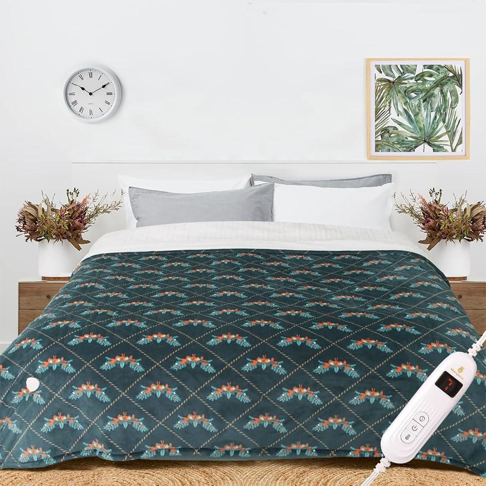 Marquess Green Full Size Geometric Printed Plush Sherpa Flannel Heated Throw Blanket with 10 Heat Settings Safety 8 Hours Auto-Off Dual Controllers