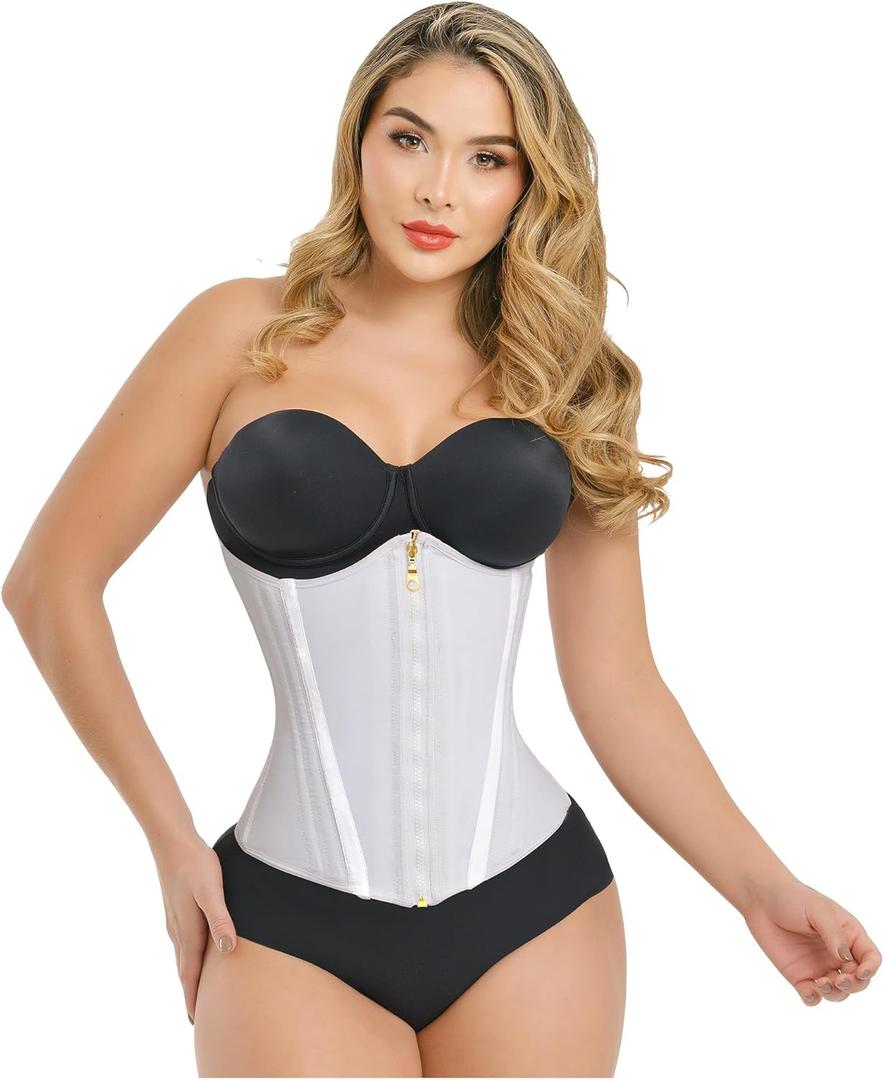 Waist Trainer for Women | Corset Shapewear for Women Plus Size | Tummy Control Shapewear Girdle (Medium, White Zipper Corset)