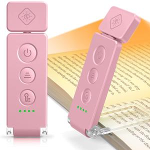 Glocusent 12 LED Rechargeable Book Light, Clip-on Reading Light with 5 Colors & 5 Brightness Levels, Up to 100Hrs Runtime, Eye-Caring Reading Lights for Books in Bed, Perfect for Book Lovers, Kids (Pink)