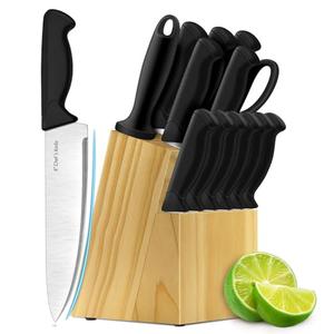 Knife Set, 14-Piece Kitchen Knife Set, German High Carbon Stainless Steel, Durable Knife Block, Black