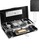 Camping Stove, 3 Burners Propane Portable Camp Stove with Regulator & Griddle, Push-Button Instant Ignition, Portable Camp Grill, Adjustable Burners for Camping Cooking (BLACK-20400 BTUs)