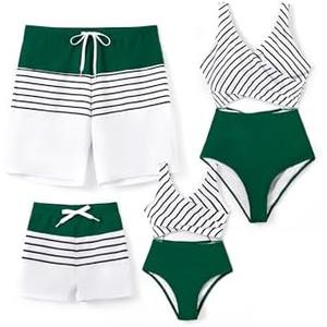 PATPAT Family Matching Swimsuits Swimwear Set for Couples Mommy and Me Striped Spliced Bathing One-Piece Swimsuits, Size Toddler Boy 2Y