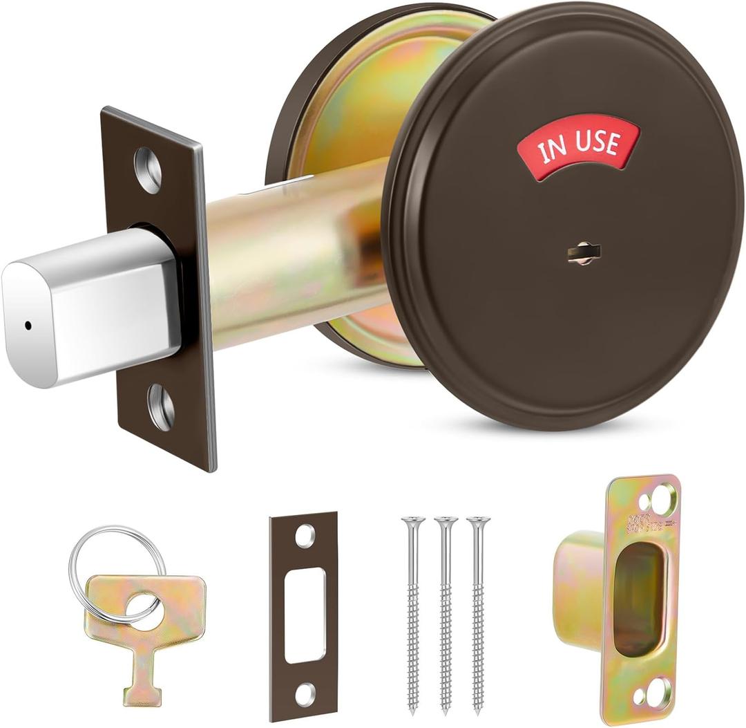 Tandefio 1 Pcs Vacant Occupied Bathroom Lock, in Use Deadbolt with Occupancy Indicator, 304 Stainless Steel, Fit Door Thickness 1 3/8" to 2", Not Adjustable, for Restaurants, Hotels, Offices (Bronze)