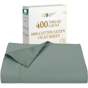 California Design Den Queen Size Flat Sheet Only - Soft 400 Thread Count Sateen, Natural 100% Cotton Queen Flat Sheet, Breathable, Durable and - Sage Green