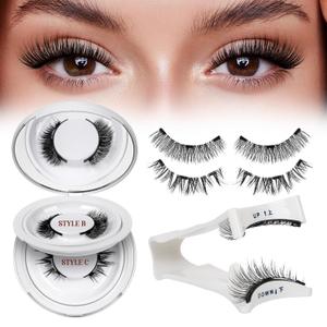 Magnetic Eyelashes 2 Pair Reusable Magnetic Eyelashes with Applicator No Glue Needed Eyelashes Cat Eye Natural Look Lash Clusters Kit Easy to Wear and Remove