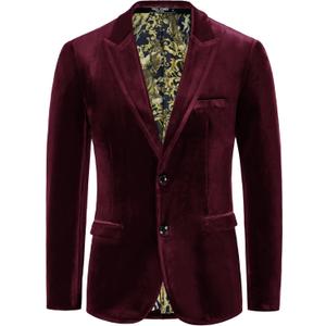 PJ PAUL JONES Mens Velvet Blazer Jacket Two Button Sport Coat Solid Suit Jackets for Dinner Prom Wedding, 3XL