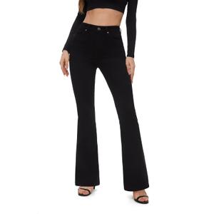 FLYING BANANA Women's High Waisted Butt Lifting Stretch Bootcut Jeans (Black, 14 Short)