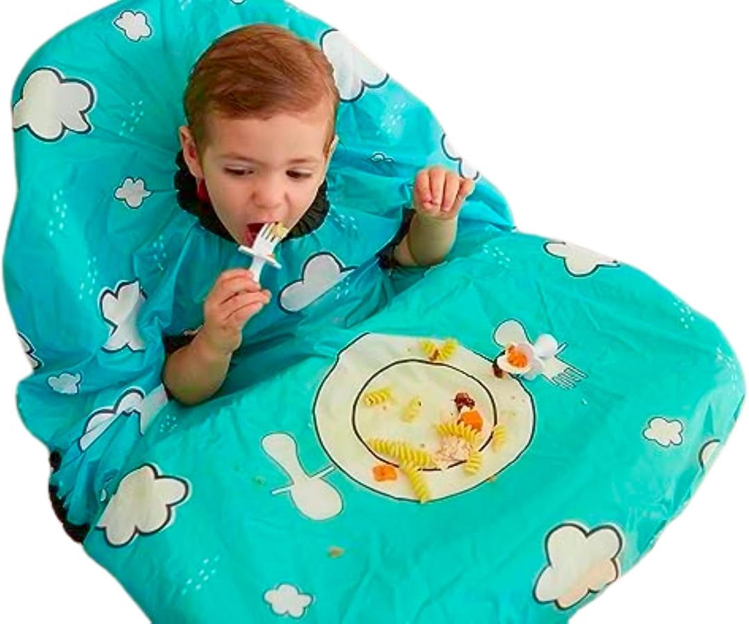 grabease Allover Waterproof Bib for Self-Feeding Infants and Toddlers, Machine Washable, Ages 6-24 Months (Teal)