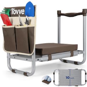 Foldable Garden Kneeler and Seat, Heavy Duty Garden Stool with 10" Wide Detachable Kneeling Pad, Portable Garden Bench Chair with Large Garden Tool Bag, Gardening Gifts for Women, Seniors, Mom (Brown)