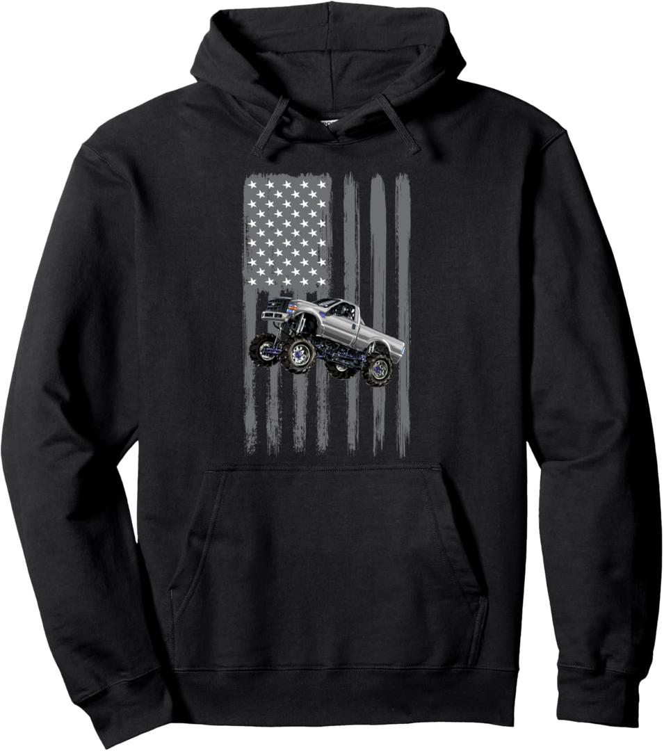 Vintage Monster Trucks Are My Jam Retro Sunset Men kids Pullover Hoodie, Large