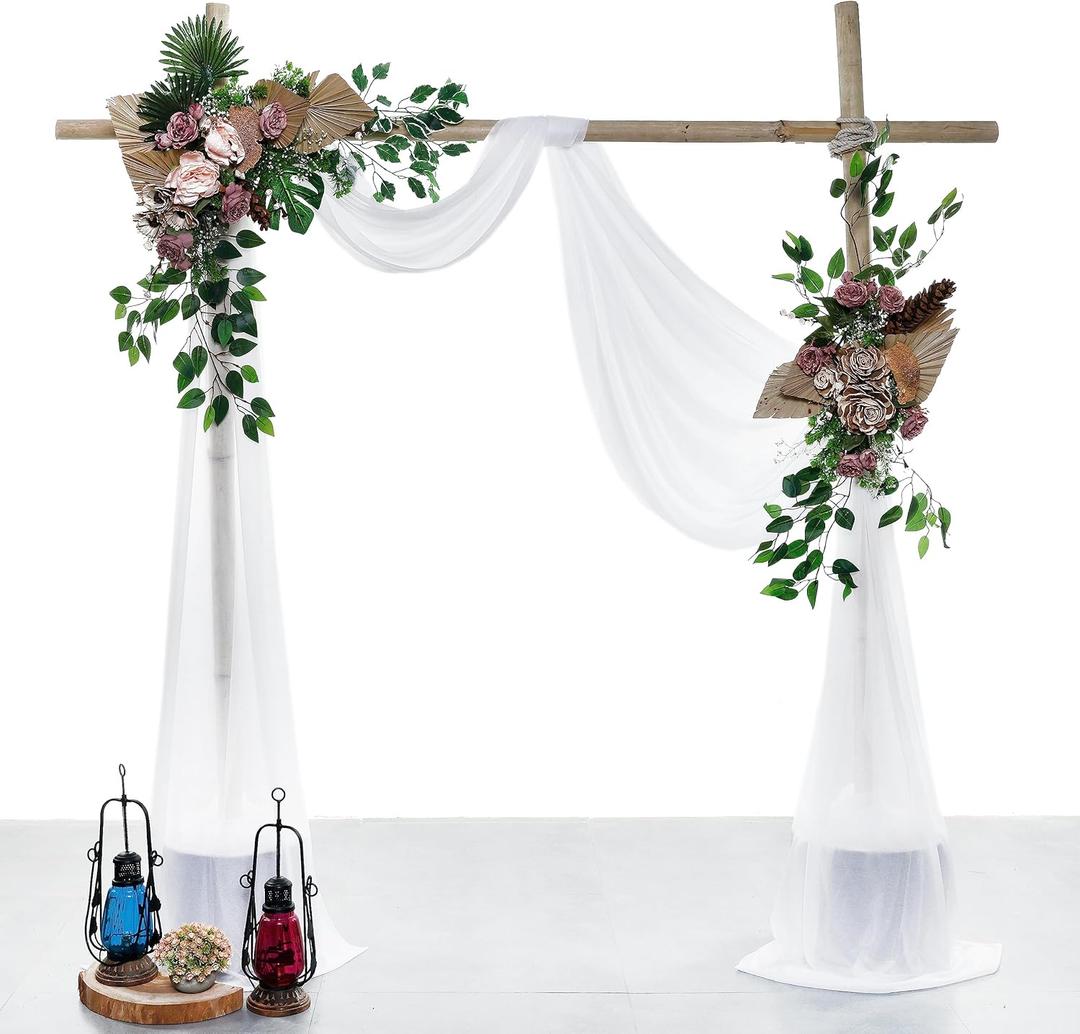 MDS Pack of 1 Panel (30" Width x 100ft Long) Wedding Arch Draping Fabric Sheer Chiffon Arbor Canopy Drapery for Wedding Ceremony Reception Decoration Party Ceiling Backdrop Curtain Swag - White