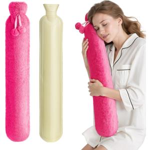 Hot Water Bottle with Cover, 2L Rubber Hot Water Bag with Soft Cover (2 Liter), for Cramps, Compress Pain Relief, Removable Hot Cold Pack (Rose Red)
