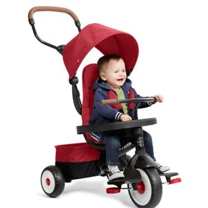 Radio Flyer City 4-in-1 Stroll 'N Trike, Red, for Riders 1-5 Years Old, 4 Riding Modes, 3 Point Harness with Comfort Pad, Parent Controlled Steering, Rear Storage, Stroller Tricycle for Toddlers