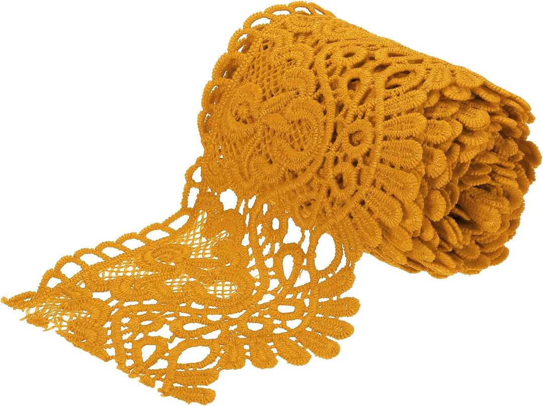 MECCANIXITY 4 Inch Wide 3 Yard Lace Ribbon Floral Pattern Golden Lace Trim Ribbon for Sewing Making DIY Crafts Gift Wrapping Wedding Decor