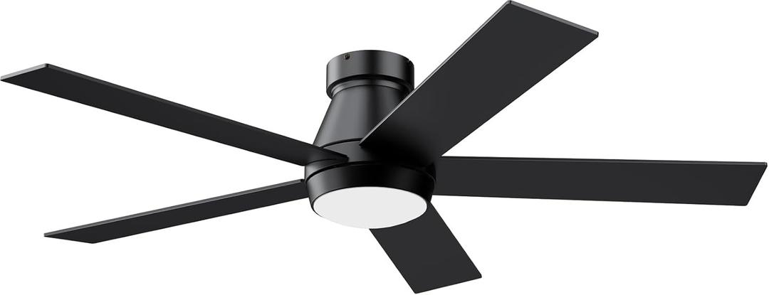 TCL 52" Ceiling Fan with Lights, Black Flush Mount Ceiling Fans with Remote Control, 6 Speeds DC Reversible, Dimmable, Noiseless, Low Profile Ceiling Fans for Bedroom