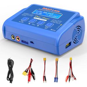 LiPo Battery Charger RC Balance Fast Battery Charger Discharger 80W 6A Smart Digital Battery Pack Charger for 1S-6S LiPo Life Li-ion 1-15S NiCD NiMH PB Smart Batteries RC Car (Blue)