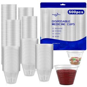 disposable medicine cups graduated, bulk pack of 500, 1 oz (30ml) small plastic measuring cup for liquid medication, paint, epoxy, pill and resin
