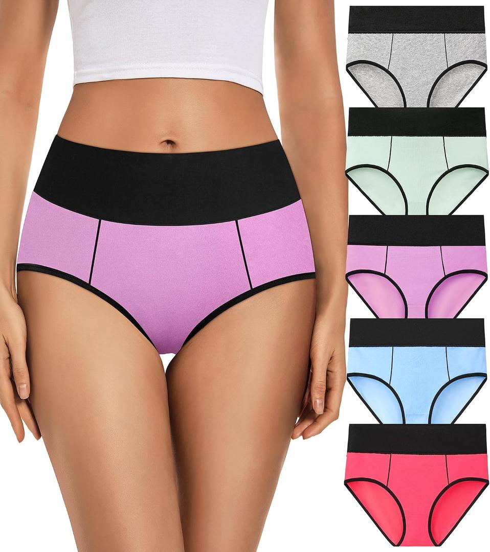 Womens Cotton Mid High Waisted Underwear Comfort Panties 5 Pack Briefs (M)